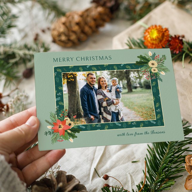 Cartes Pour Fêtes Annuelles Festive mignonne Noël Floral 1 Photo (Créateur téléchargé)