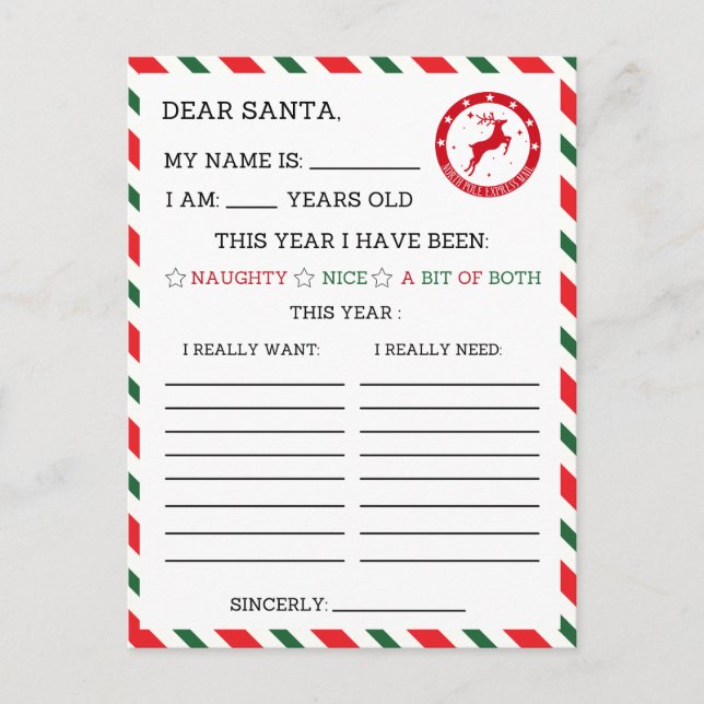 Cartes Pour Fêtes Annuelles Festive Noël cher Père Noël lettre (Devant)