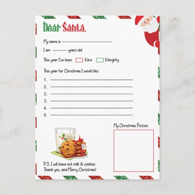 Cartes Pour Fêtes Annuelles Festive Noël cher Père Noël lettre (Devant)
