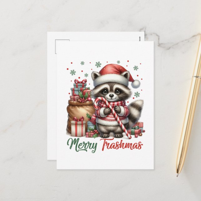 Cartes Pour Fêtes Annuelles Festive Noël Holiday ajouter message raccoon (Devant/Arrière en situation)