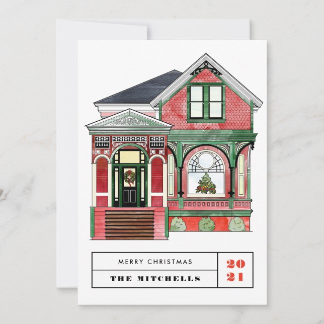 Cartes Pour Fêtes Annuelles Festive Noël Victorien Accueil Rouge Non Photo (Devant)