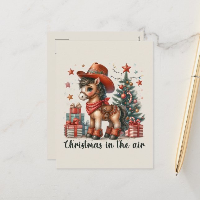 Cartes Pour Fêtes Annuelles Festive Noël Western cheval ajouter le message (Devant/Arrière en situation)