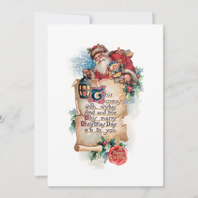 Cartes Pour Fêtes Annuelles Festive Père Noël avec lanterne et défilement et s (Devant)