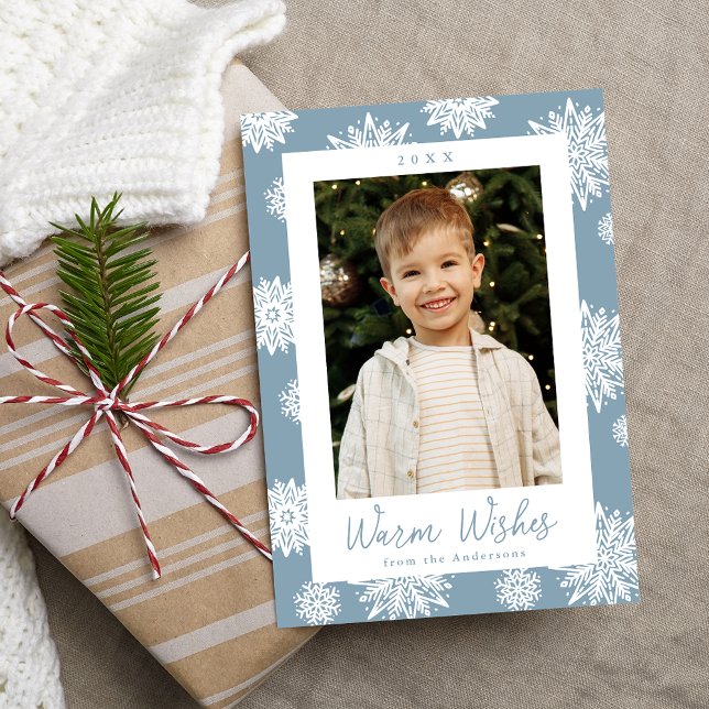 Cartes Pour Fêtes Annuelles Festive Pneus bleu et blanc Icy Photo (Créateur téléchargé)