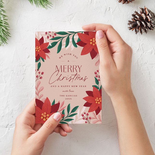 Cartes Pour Fêtes Annuelles Festive Poinsettia Fleurs Noël (elegant and classy christmas card with poinsettia flowers)