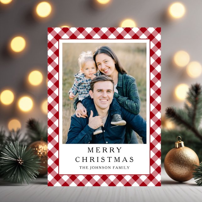 Cartes Pour Fêtes Annuelles Festive Red Gingham Photo Christmas (Festive Red Gingham Photo Christmas Holiday Card)