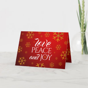 Cartes Pour Fêtes Annuelles Festive Red Love, Peace and Joy with Snowflakes
