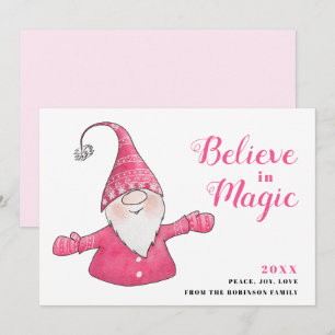 Cartes Pour Fêtes Annuelles Festive rose Noël mignonne Gnome croire en la magi