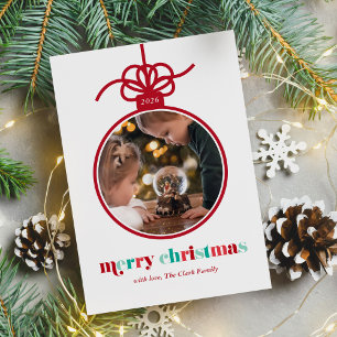 Cartes Pour Fêtes Annuelles Festive Rouge et Vert Lettres Ornament Photo