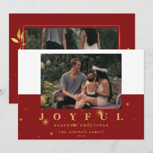 Cartes Pour Fêtes Annuelles Festive Rouge & Or Joyeux Deux photos Noël