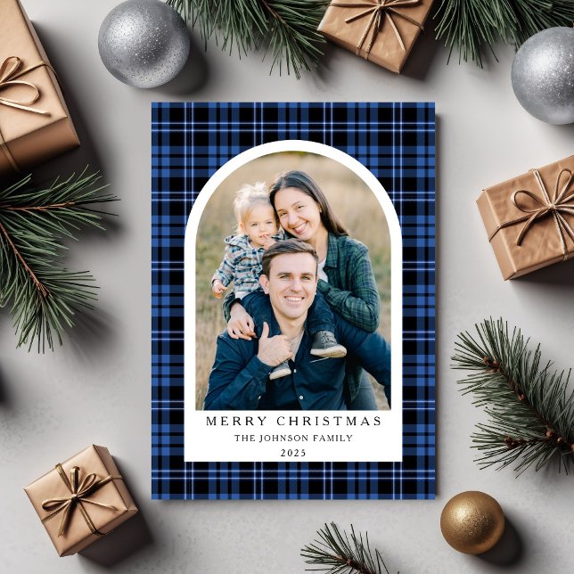 Cartes Pour Fêtes Annuelles Festive Rouge Plaid Photo Noël (Festive Red Plaid Photo Christmas Holiday Card)