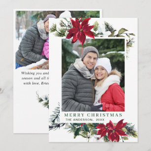 Cartes Pour Fêtes Annuelles Festive Rouge Poinsettia Noël Salutation 2 PHOTO