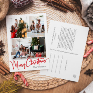 Cartes Pour Fêtes Annuelles Festive Rouge Script vertical 3 Photo Noël