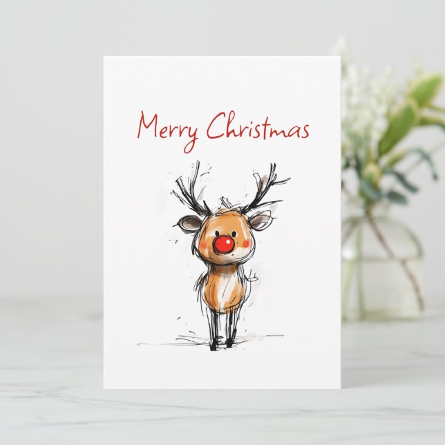 Cartes Pour Fêtes Annuelles Festive Rudolph Reindeer Sketch Merry Christmas (Debout devant)