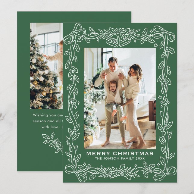 Cartes Pour Fêtes Annuelles Festive Sage Green Christmas Bow Ribbon 2 Photo (Devant / Derrière)