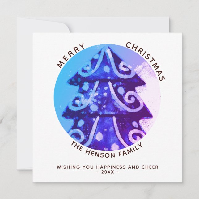 Cartes Pour Fêtes Annuelles Festive Simple Arbre de Noël Famille Artistique (Devant)