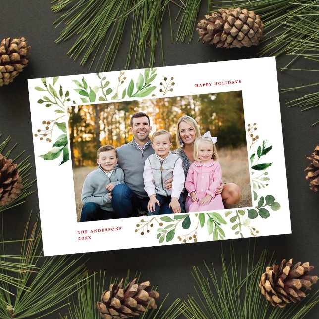 Cartes Pour Fêtes Annuelles Festive Végétation d'hiver Élégant Foliage Photo (Créateur téléchargé)