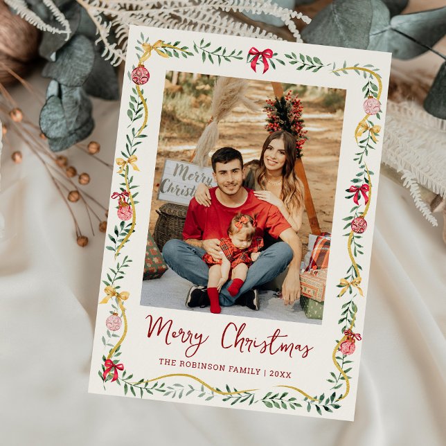 Cartes Pour Fêtes Annuelles Festive verdure & vaches Joyeux Noël 1 Photo (Créateur téléchargé)