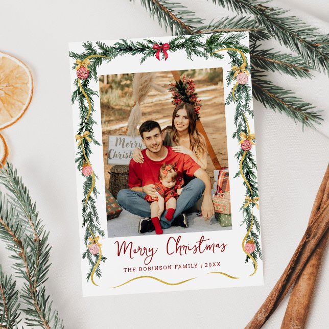 Cartes Pour Fêtes Annuelles Festive verdure & vaches Joyeux Noël 1 Photo (Créateur téléchargé)