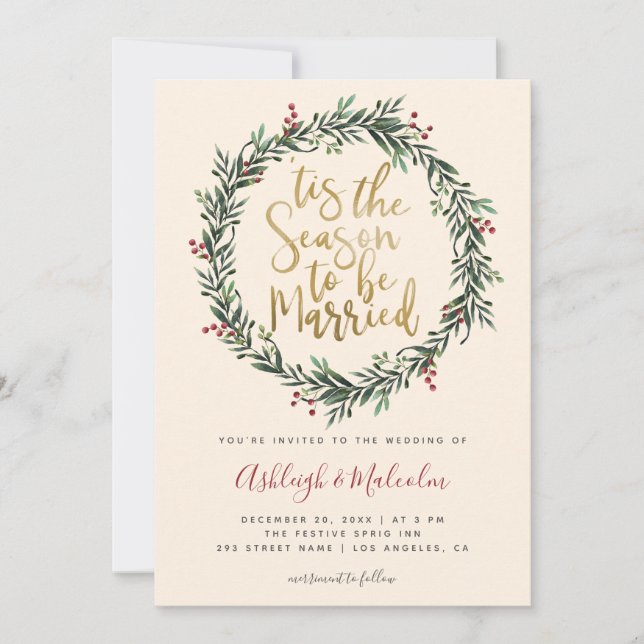 Cartes Pour Fêtes Annuelles Festive Wreath Noël Tis The Season Mariage (Devant)