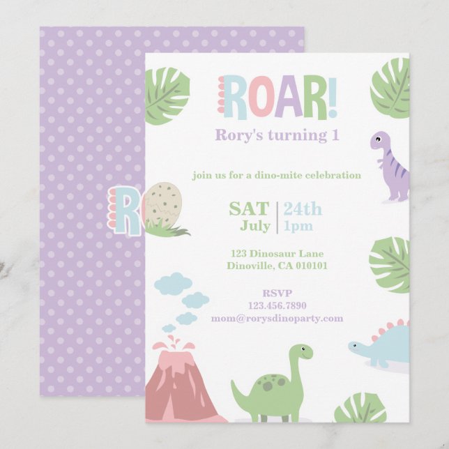 Cartes Pour Fêtes Annuelles Fête Anniversaire de enfant Pastel Baby Dinosaur (Devant / Derrière)