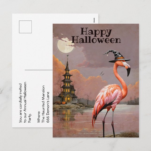 Cartes Pour Fêtes Annuelles Fête de costumes d'Halloween dans un manoir hanté (Devant / Derrière)