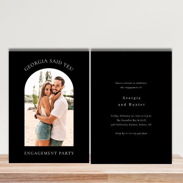 Cartes Pour Fêtes Annuelles Fête de fiançailles photo simple moderne (modern black minimal engagement party invitation fully personalized to your needs )