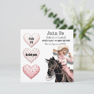 Cartes Pour Fêtes Annuelles Fête de la Galentine de la cowgirl rose rétro
