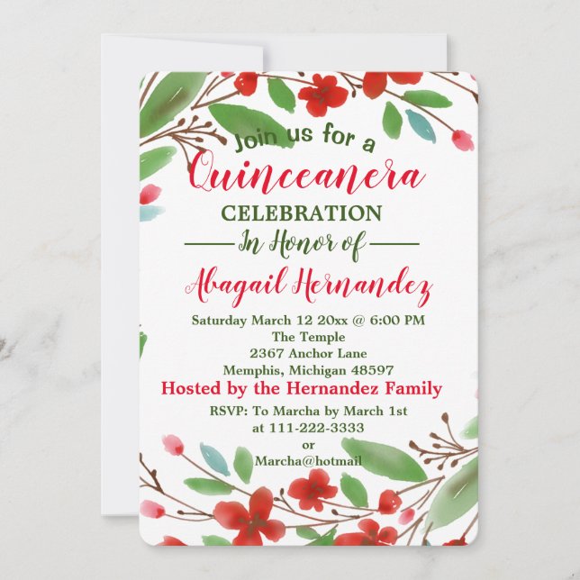 Cartes Pour Fêtes Annuelles Fête de la Quinceanera florale (Devant)