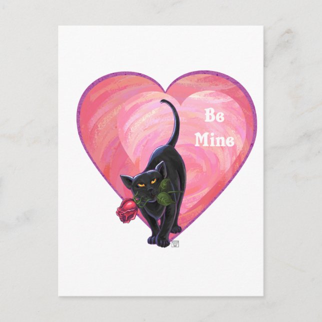 Cartes Pour Fêtes Annuelles Fête de la Saint-Valentin au chat noir (Devant)
