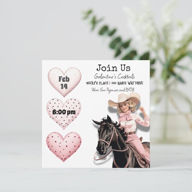 Cartes Pour Fêtes Annuelles Fête de la Saint-Valentin rétro Cowgirl Rose (Debout devant)
