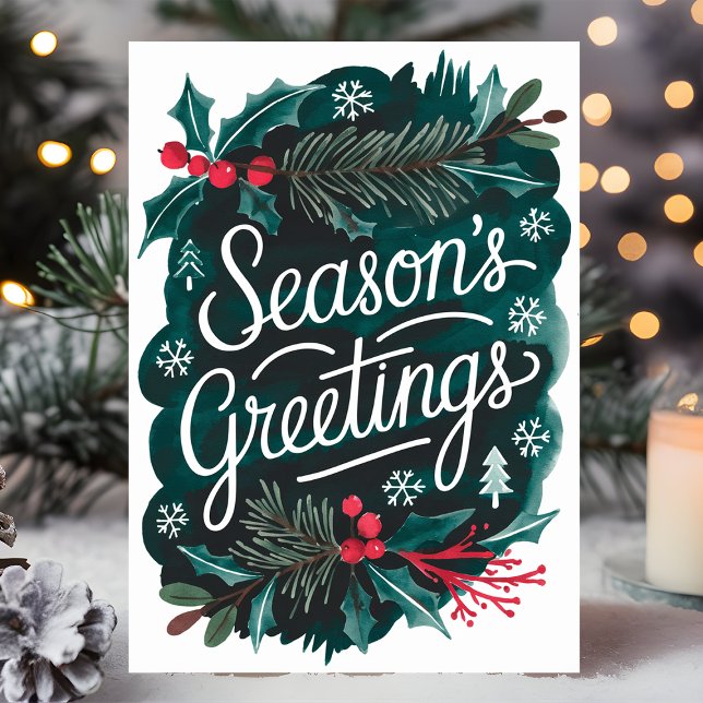 Cartes Pour Fêtes Annuelles Fête de la saison des salutations aquarelle (Créateur téléchargé)