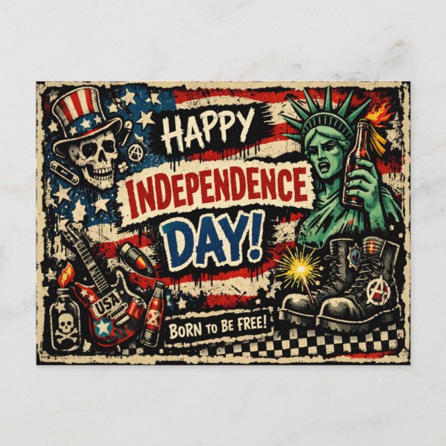 Cartes Pour Fêtes Annuelles Fête de l'Indépendance de style Punk Rock (Devant)