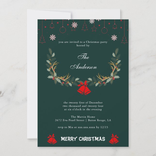 Cartes Pour Fêtes Annuelles Fête de Noël classique Jingle Bell Floral (Devant)