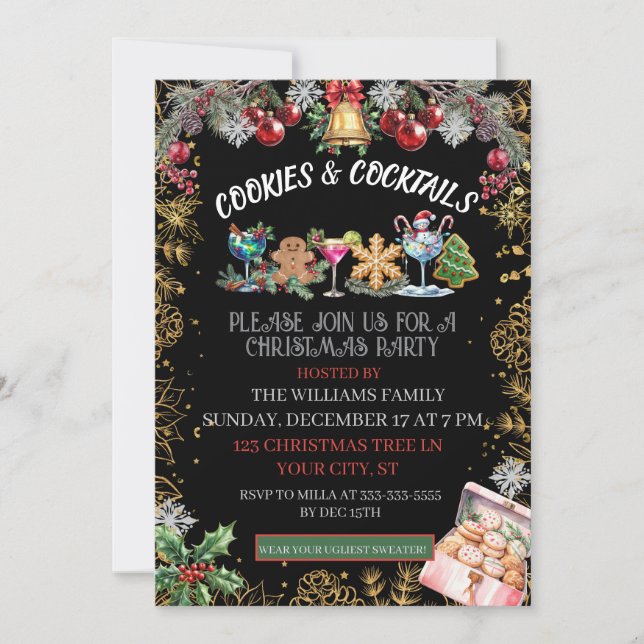 Cartes Pour Fêtes Annuelles Fête de Noël Cocktails & Cookies  (Devant)