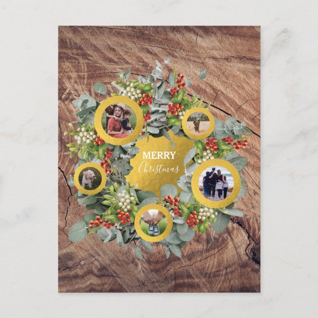 Cartes Pour Fêtes Annuelles Fête de Noël de la couronne photo Collage (Devant)