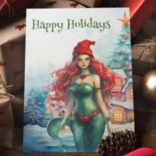 Cartes Pour Fêtes Annuelles Fête de Noël de Mermaid Watercolor