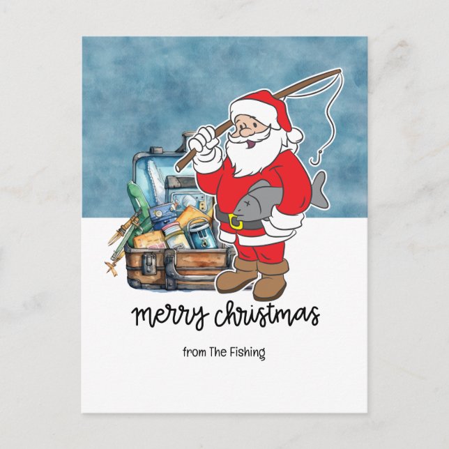 Cartes Pour Fêtes Annuelles Fête de Noël des amateurs de pêche avec Santa Fish (Devant)