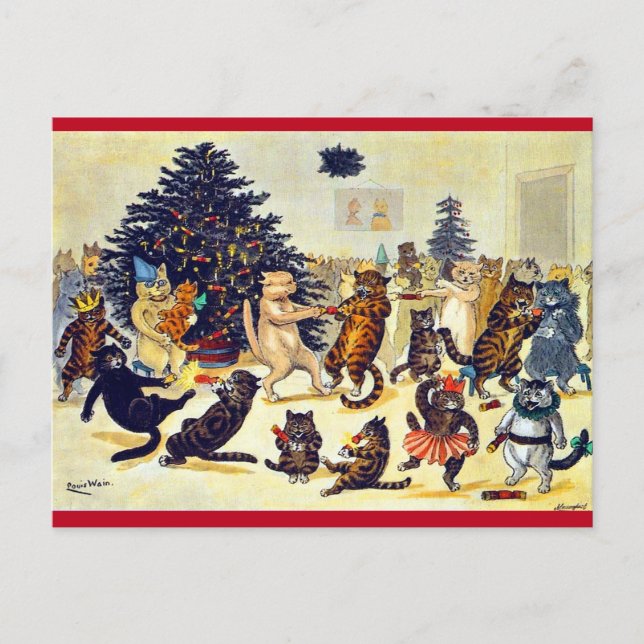 Cartes Pour Fêtes Annuelles Fête de Noël du chat, Louis Wain (Devant)