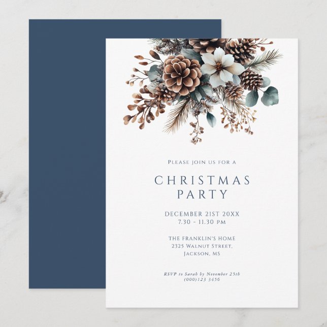 Cartes Pour Fêtes Annuelles Fête de Noël Florale d'hiver (Devant / Derrière)