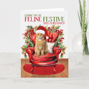 Cartes Pour Fêtes Annuelles Fête de Noël Orange et Blanc Chat FELINE