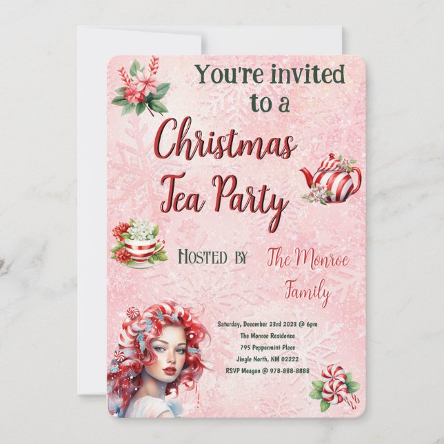 Cartes Pour Fêtes Annuelles Fête de thé de Noël Peppermenthe Pink Snowflake (Devant)