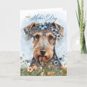 Cartes Pour Fêtes Annuelles Fête des Mères Airedale Terrier Chien avec Fleurs 