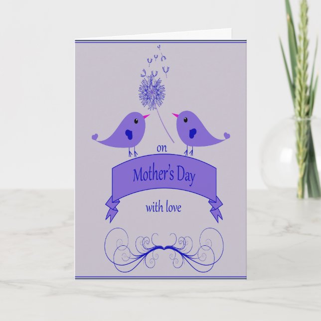 Cartes Pour Fêtes Annuelles Fête des mères avec amour et oiseaux bleus (Devant)