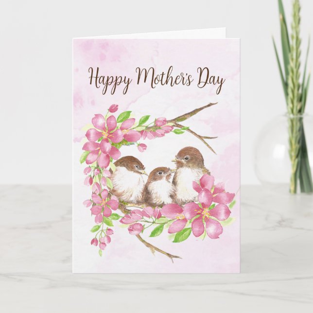 Cartes Pour Fêtes Annuelles Fête des Mères Fleur de cerisier, Moineaux, Oiseau (Devant)