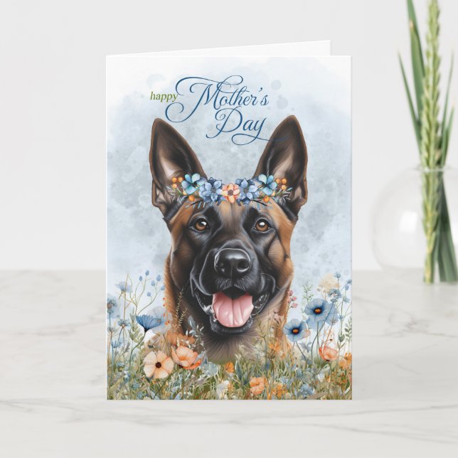Cartes Pour Fêtes Annuelles Fête des mères Fleurs sauvages de chiens malinois  (Devant)