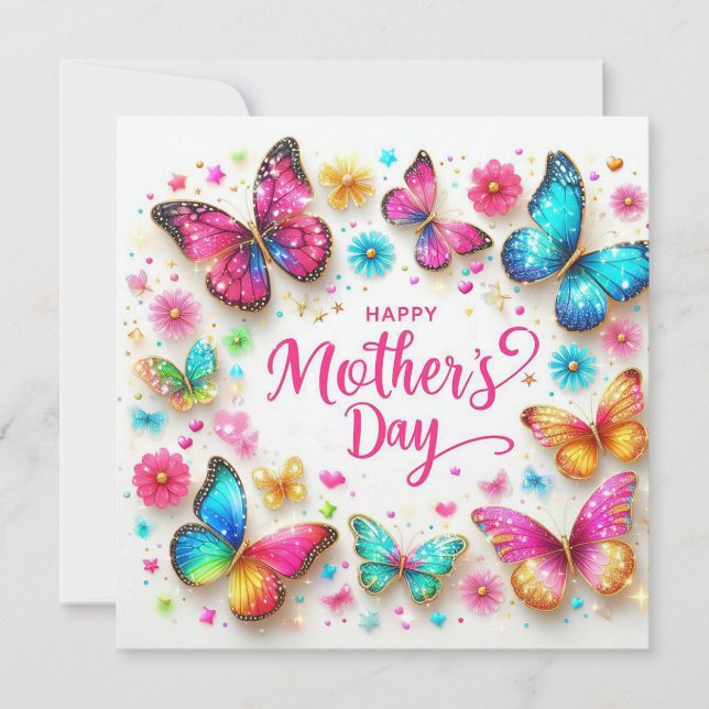Cartes Pour Fêtes Annuelles Fête des Mères Papillons Étincelants (Devant)