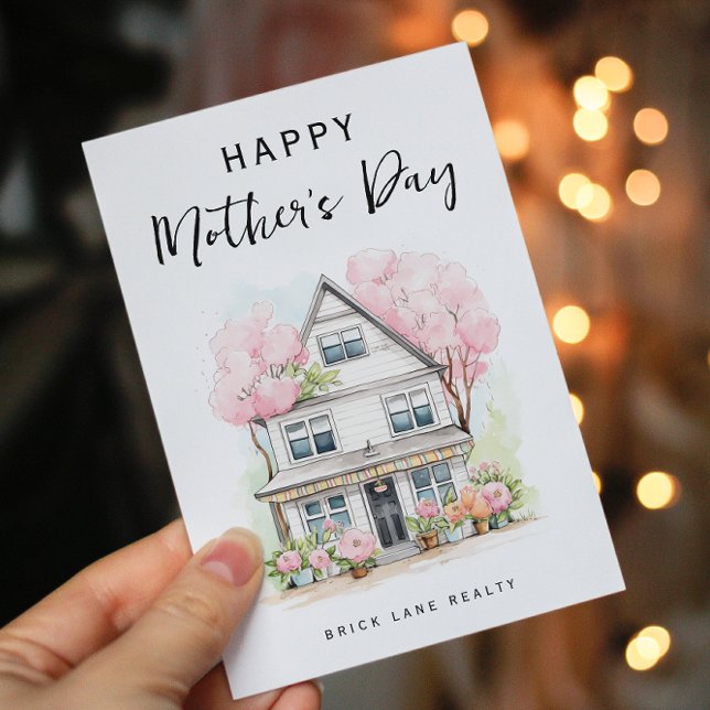 Cartes Pour Fêtes Annuelles Fête des Mères Personnalisée Aquarelle Maison Immo (Créateur téléchargé)