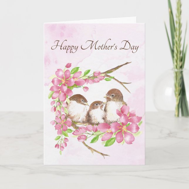 Cartes Pour Fêtes Annuelles Fête des Mères Printemps Cerisiers fleurs Oiseaux (Devant)
