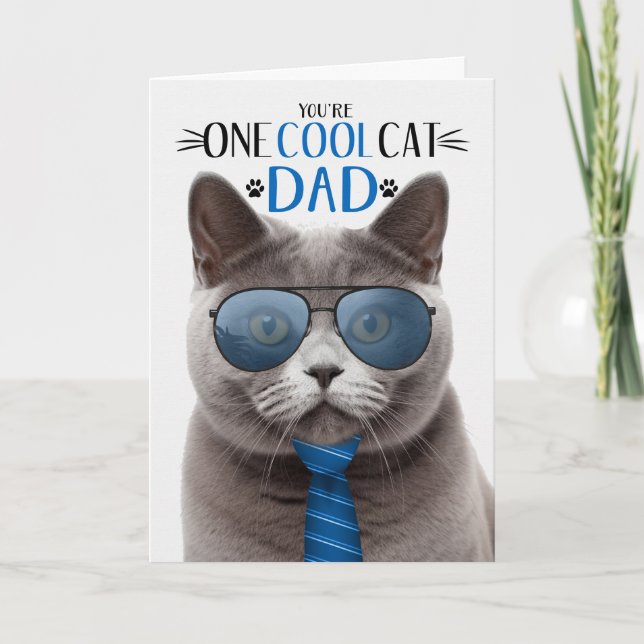 Cartes Pour Fêtes Annuelles Fête des pères courte britannique gris Un chat Coo (Devant)